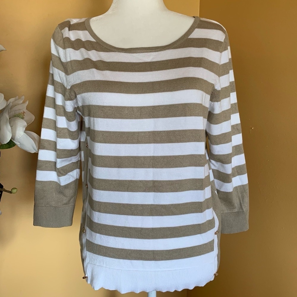 Striped Tan and White Sweater